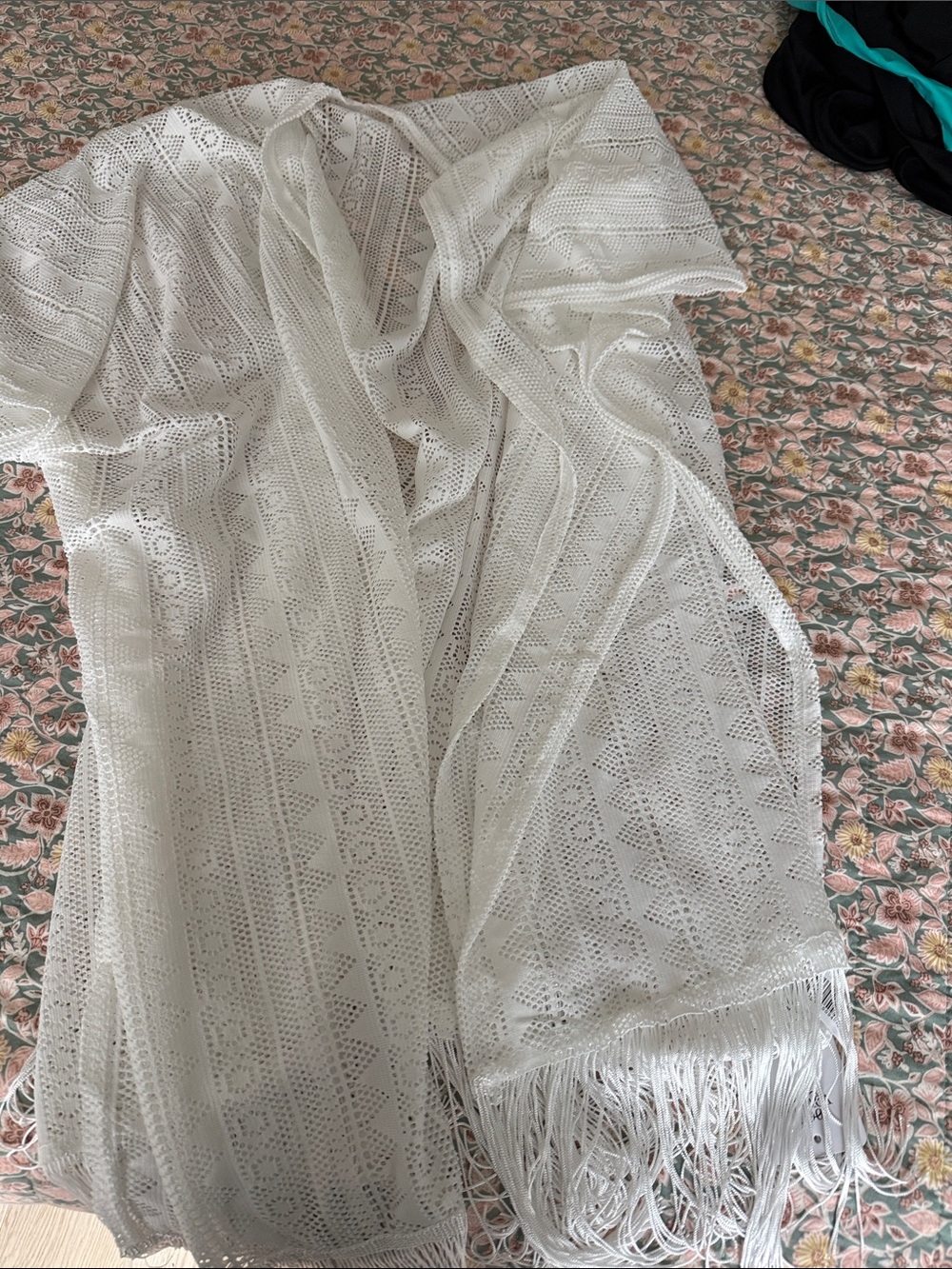 White Crochet Fringe Kimono Cover-Up